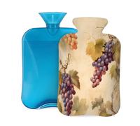 Myfsucce Bolsa de agua caliente de 2 litros con cubierta de pintura de uva vintage, bolsa de agua caliente reutilizable de PVC para aliviar el dolor, calambres y calor (12.2 x 8 pulgadas)