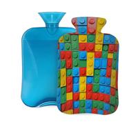 Myfsucce Bolsa de agua caliente de 2 litros con cubierta de rompecabezas de ladrillos coloridos, bolsa de agua caliente de PVC reutilizable para aliviar el dolor, calambres y calor (12.2 x 8 pulgadas)