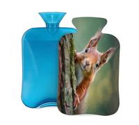 Myfsucce Bolsa de agua caliente de 2 litros con cubierta, estampado de ardillas y animales del bosque, bolsa de agua caliente de PVC reutilizable para aliviar el dolor, calambres y calor (12.2 x 8