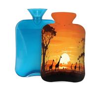 Myfsucce Bolsa de agua caliente de 2 litros con funda, estampado de jirafa africana, puesta de sol, bolsa de agua caliente reutilizable de PVC para alivio del dolor, calambres y calor (12.2 x 8
