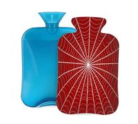 Myfsucce Bolsa de agua caliente de 2 litros con funda, impresión de telaraña roja y blanca, bolsa de agua caliente de PVC reutilizable para alivio del dolor, calambres y calor (12.2 x 8 pulgadas)
