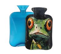 Myfsucce Bolsa de agua caliente de 2 litros con impresión de pintura de rana, bolsa de agua caliente reutilizable de PVC para aliviar el dolor, calambres y calor (12.2 x 8 pulgadas)