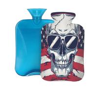 Myfsucce Bolsa de agua caliente de 2 litros con tapa, diseño de calavera y esqueleto de Estados Unidos, bolsa de agua caliente reutilizable de PVC para alivio del dolor, calambres y calor (12.2 x 8