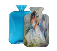 Myfsucce Bolsa de agua caliente de 2 litros con tapa, impresión de pintura de caballo blanco - Bolsa de agua caliente de PVC reutilizable para aliviar el dolor, calambres y calor (12.2 x 8 pulgadas)