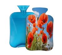 Myfsucce Botella de agua caliente de 2 litros con cubierta con estampado de amapolas - Bolsa de agua caliente de PVC reutilizable para aliviar el dolor, calambres y calor (12.2 x 8 pulgadas)