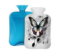 Myfsucce Botella de agua caliente de 2 litros con cubierta con estampado de mariposa negra, bolsa de agua caliente de PVC reutilizable para aliviar el dolor, calambres y calor (12.2 x 8 pulgadas)