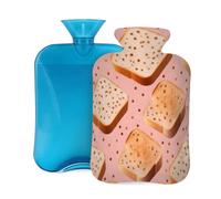 Myfsucce Botella de agua caliente de 2 litros con cubierta con estampado de pan, bolsa de agua caliente reutilizable de PVC para aliviar el dolor, calambres y calor (12.2 x 8 pulgadas)