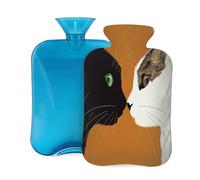 Myfsucce Botella de agua caliente de 2 litros con cubierta con impresión de cara de gato, bolsa de agua caliente reutilizable de PVC para aliviar el dolor, calambres y calor (12.2 x 8 pulgadas)