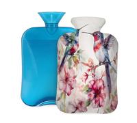 Myfsucce Botella de agua caliente de 2 litros con cubierta de flores Hemerocallis con estampado de pájaros, bolsa de agua caliente reutilizable de PVC para alivio del dolor, calambres y calor (12.2 x