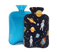 Myfsucce Botella de agua caliente de 2 litros con cubierta, diseño de astronauta, universo, planeta, bolsa de agua caliente reutilizable de PVC para alivio del dolor, calambres y calor (12.2 x 8