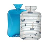 Myfsucce Botella de agua caliente de 2 litros con cubierta, estampado de gaviotas y rayas, bolsa de agua caliente reutilizable de PVC para aliviar el dolor, calambres y calor (12.2 x 8 pulgadas)