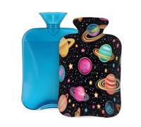 Myfsucce Botella de agua caliente de 2 litros con cubierta, estampado de planetas y estrellas, bolsa de agua caliente reutilizable de PVC para aliviar el dolor, calambres y calor (12.2 x 8 pulgadas)