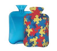 Myfsucce Botella de agua caliente de 2 litros con funda con diseño de rompecabezas, bolsa de agua caliente reutilizable de PVC para aliviar el dolor, calambres y calor (12.2 x 8 pulgadas)