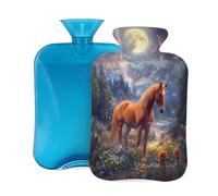 Myfsucce Botella de agua caliente de 2 litros con funda, estampado de bosque de caballos de fantasía, bolsa de agua caliente reutilizable de PVC para alivio del dolor, calambres y calor (12.2 x 8