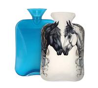 Myfsucce Botella de agua caliente de 2 litros con funda, estampado de caballo blanco y negro, bolsa de agua caliente de PVC reutilizable para aliviar el dolor, calambres y calor (12.2 x 8 pulgadas)