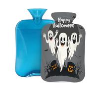 Myfsucce Botella de agua caliente de 2 litros con funda, estampado de calabaza fantasma de Halloween, bolsa de agua caliente reutilizable de PVC para aliviar el dolor, calambres y calor (12.2 x 8