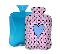 Myfsucce Botella de agua caliente de 2 litros con funda, estampado de corazón rosa, bolsa de agua caliente de PVC reutilizable para alivio del dolor, calambres y calor (12.2 x 8 pulgadas)