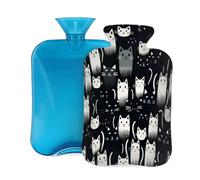 Myfsucce Botella de agua caliente de 2 litros con funda, estampado de gatos negros, bolsa de agua caliente reutilizable de PVC para aliviar el dolor, calambres y calor (12.2 x 8 pulgadas)