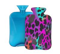 Myfsucce Botella de agua caliente de 2 litros con funda, estampado de lunares de leopardo arcoíris, bolsa de agua caliente reutilizable de PVC para aliviar el dolor, calambres y calor (12.2 x 8