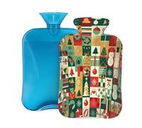 Myfsucce Botella de agua caliente de 2 litros con funda, estampado de retazos navideños, bolsa de agua caliente de PVC reutilizable para aliviar el dolor, calambres y calor (12.2 x 8 pulgadas)