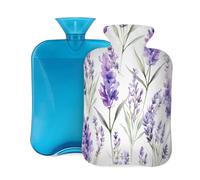 Myfsucce Botella de agua caliente de 2 litros con funda, estampado floral de lavanda y flores moradas, bolsa de agua caliente reutilizable de PVC para aliviar el dolor, calambres y calor (12.2 x 8