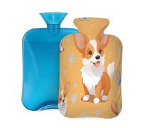 Myfsucce Botella de agua caliente de 2 litros con funda, lindo perro corgi, estampado animal, bolsa de agua caliente de PVC reutilizable para aliviar el dolor, calambres y calor (12.2 x 8 pulgadas)