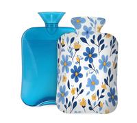Myfsucce Botella de agua caliente de 2 litros con tapa, diseño de flores azules blancas, bolsa de agua caliente reutilizable de PVC para aliviar el dolor, calambres y calor (12.2 x 8 pulgadas)