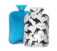 Myfsucce Botella de agua caliente de 2 litros con tapa, estampado de delfines marinos y océanos, bolsa de agua caliente reutilizable de PVC para aliviar el dolor, calambres y calor (12.2 x 8 pulgadas)