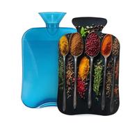 Myfsucce Botella de agua caliente de 2 litros con tapa, estampado temático de hierbas y especias, bolsa de agua caliente reutilizable de PVC para aliviar el dolor, calambres y calor (12.2 x 8 pulgadas