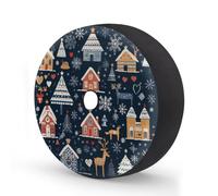 Myfsucce Funda de rueda de repuesto con patrón de pueblo navideño con agujero para cámara de respaldo, fundas de poliéster a prueba de polvo para coche, camión, remolque, SUV, RV, 16 pulgadas