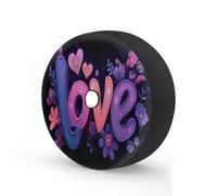 Myfsucce Funda de rueda de repuesto con texto en inglés "Love Text Floral Dark" con agujero para cámara de respaldo, fundas de poliéster a prueba de polvo para coche, camión, remolque, SUV, RV, 14