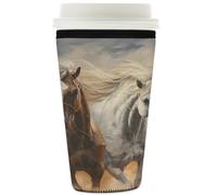 Myfsucce Funda reutilizable de neopreno para taza de café, con estampado de caballo clásico corriendo, 2 mm de grosor, tamaño de 32 onzas