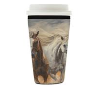 Myfsucce Funda reutilizable de neopreno para taza de café, con estampado de caballo clásico corriendo, 2 mm de grosor, tamaño de 26 a 28 onzas