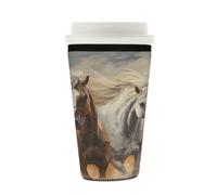 Myfsucce Funda reutilizable de neopreno para taza de café, con estampado de caballo clásico corriendo, 2 mm de grosor, tamaño de 16 a 18 onzas