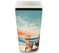 Myfsucce Funda reutilizable para taza de café, funda de neopreno para café helado con estampado de árbol de coco de playa de verano, 2 mm de grosor, tamaño de 32 onzas