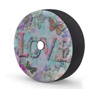 Myfsucce Love Letters - Funda de rueda de repuesto con diseño de mariposas florales con agujero para cámara de respaldo, fundas de poliéster a prueba de polvo para coche, camión, remolque, SUV, RV, 17