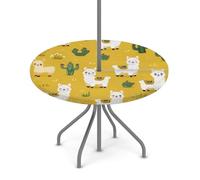 Myfsucce Mantel exterior impermeable con agujero para paraguas, cremallera, llamas, cactus amarillo, mantel elástico para jardín con agujero para sombrilla para mesa redonda de 36 a 44 pulgadas