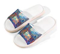 Myfsucce Pantuflas de punta abierta para mujer, antideslizantes, cómodas, transpirables, de lino de verano, pantuflas de casa para mujeres y hombres, para interiores, Acuarela London Bridge, 38.5/39.5