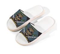 Myfsucce Pantuflas de punta abierta para mujer, antideslizantes, cómodas, transpirables, de lino de verano, pantuflas de casa para mujeres y hombres, para interiores, Piña cráneo arte tropical, 38.5