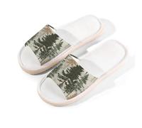 Myfsucce Pantuflas de punta abierta para mujer, antideslizantes, cómodas, transpirables, de lino de verano, pantuflas de casa para mujeres y hombres, para interiores, Árbol del bosque, 38.5/39.5 EU