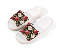 Myfsucce Pantuflas de punta abierta para mujer, antideslizantes, cómodas, transpirables, de lino de verano, pantuflas de casa para mujeres y hombres, para interiores, Hojas de frutas de manzana, 40