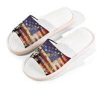 Myfsucce Pantuflas de punta abierta para mujer, antideslizantes, cómodas, transpirables, de lino de verano, pantuflas de casa para mujeres y hombres para interiores, Estatua de arte pop Liberty, 42.5