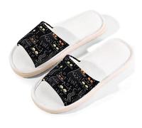 Myfsucce Pantuflas de punta abierta para mujer, antideslizantes, cómodas, transpirables, de lino de verano, pantuflas de casa para mujeres y hombres, para interiores, Funny Cat Doodle, 42.5/43 EU