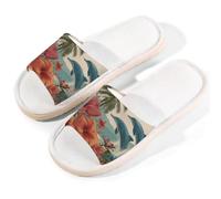 Myfsucce Pantuflas de punta abierta para mujer, antideslizantes, cómodas, transpirables, de lino de verano, pantuflas de casa para mujeres y hombres, para interiores, Arte vintage de palmera de
