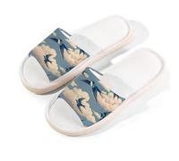 Myfsucce Pantuflas de punta abierta para mujer, antideslizantes, cómodas, transpirables, de lino de verano, pantuflas de casa para mujeres y hombres, para interiores, Vintage Swallow Cloud, 42.5/43 EU