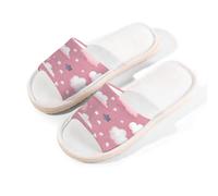 Myfsucce Pantuflas de punta abierta para mujer, antideslizantes, cómodas, transpirables, de lino de verano, pantuflas de casa para mujeres y hombres, para interiores, Cartoon Cloud, 42.5/43 EU