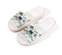 Myfsucce Pantuflas de punta abierta para mujer, antideslizantes, cómodas, transpirables, de lino de verano, pantuflas de casa para mujeres y hombres, para interiores, Beach House - Velero, 40/40.5 EU