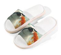 Myfsucce Pantuflas de punta abierta para mujer, antideslizantes, cómodas, transpirables, de lino de verano, pantuflas de casa para mujeres y hombres, para interiores, White Cat Eat Fish, 38.5/39.5 EU