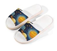 Myfsucce Pantuflas de punta abierta para mujer, antideslizantes, cómodas, transpirables, de lino de verano, pantuflas de casa para mujeres y hombres, para interiores, Universe Planet Cosmos, 38.5/39.5