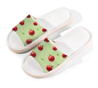 Myfsucce Pantuflas de punta abierta para mujer, antideslizantes, cómodas, transpirables, de lino de verano, pantuflas de casa para mujeres y hombres, para interiores, Manzana roja geométrica, 42.5/43